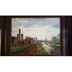 Klassiek schilderij. Industrie bij de Vaart