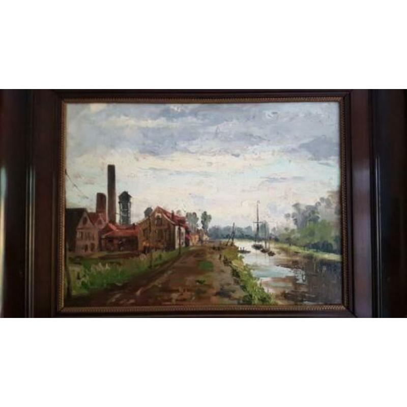 Klassiek schilderij. Industrie bij de Vaart