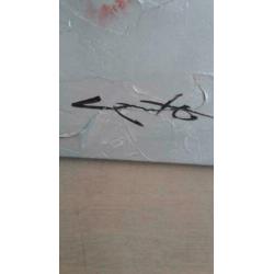 Modern schilderij, 100 x 100 cm, wit/zilver/rood