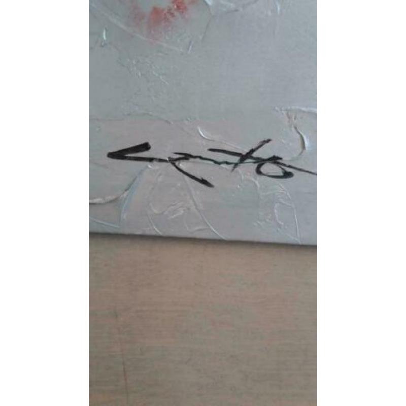 Modern schilderij, 100 x 100 cm, wit/zilver/rood