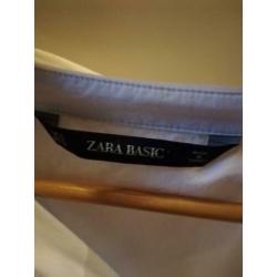 Witte blouse met kraag, zwart rode splitten, Zara Basic, XL