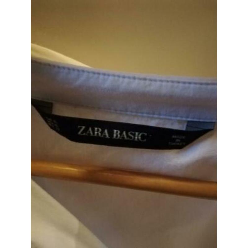 Witte blouse met kraag, zwart rode splitten, Zara Basic, XL