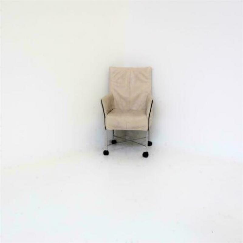 Design Stoelen, Eetkamerstoelen, Verrijdbaar, Creme, Leer