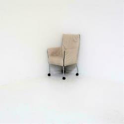 Design Stoelen, Eetkamerstoelen, Verrijdbaar, Creme, Leer