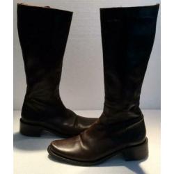 Design, slanke lederen dameslaarzen, bruin, 37