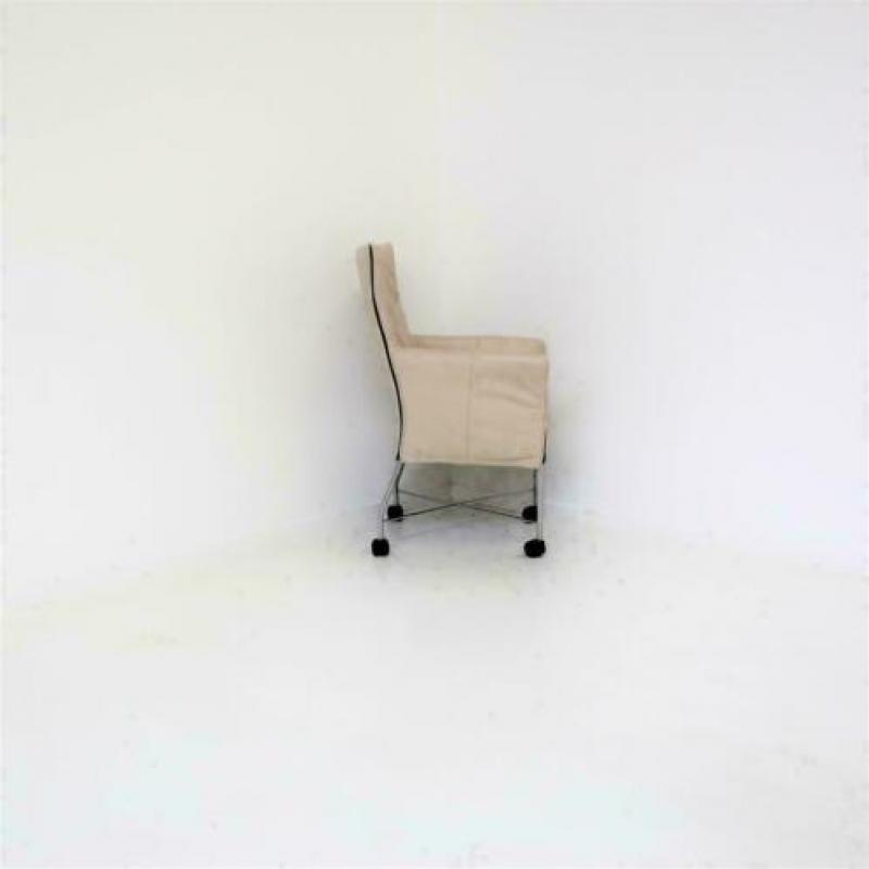 Design Stoelen, Eetkamerstoelen, Verrijdbaar, Creme, Leer