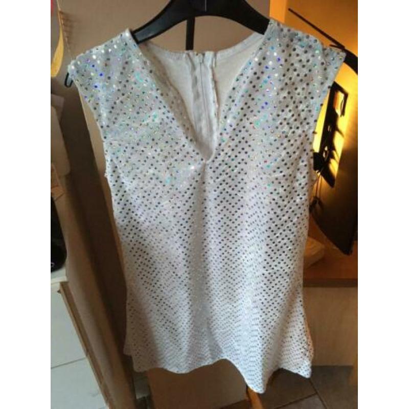 Glitter jurkje wit velours maat 140