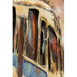 3D Metaal olieverfschilderij. Olieverf schilderij Autobus