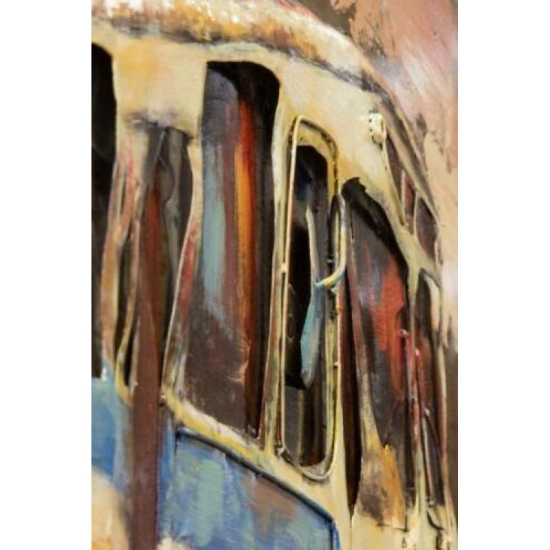 3D Metaal olieverfschilderij. Olieverf schilderij Autobus