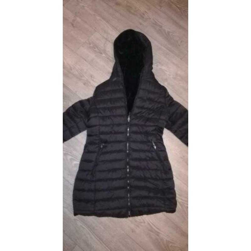 Warme zwarte dames winterjas maat L