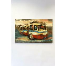3D Metaal olieverfschilderij. Olieverf schilderij Autobus