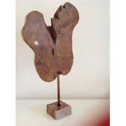 Boomstam schijf op marmeren voet marmer design teak hout
