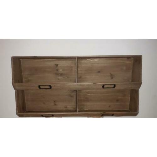 Open houten kastje, ophangringen, 4 vakken, 80x40x15cm