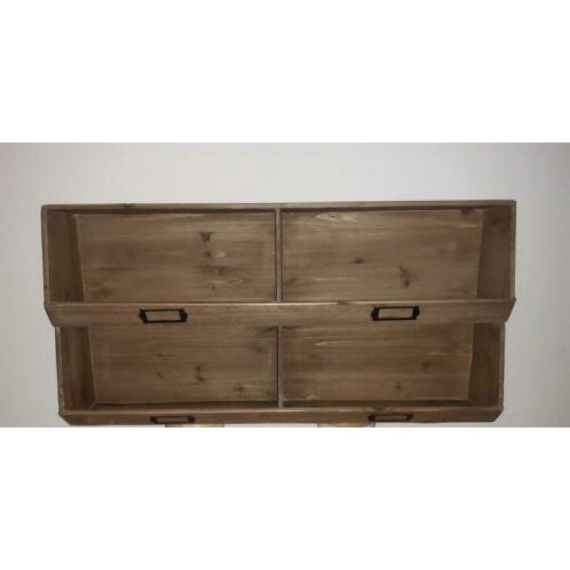 Open houten kastje, ophangringen, 4 vakken, 80x40x15cm