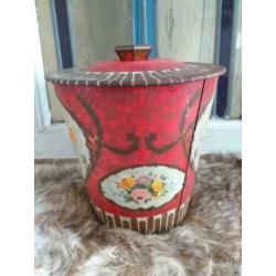 Brocante Trommel *  Engelse Container * Bloemen Blik