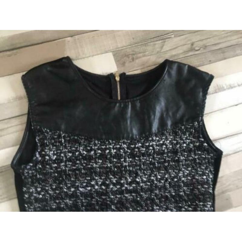 Vintage gothic top zwart kunstleder, wol en velours maat s