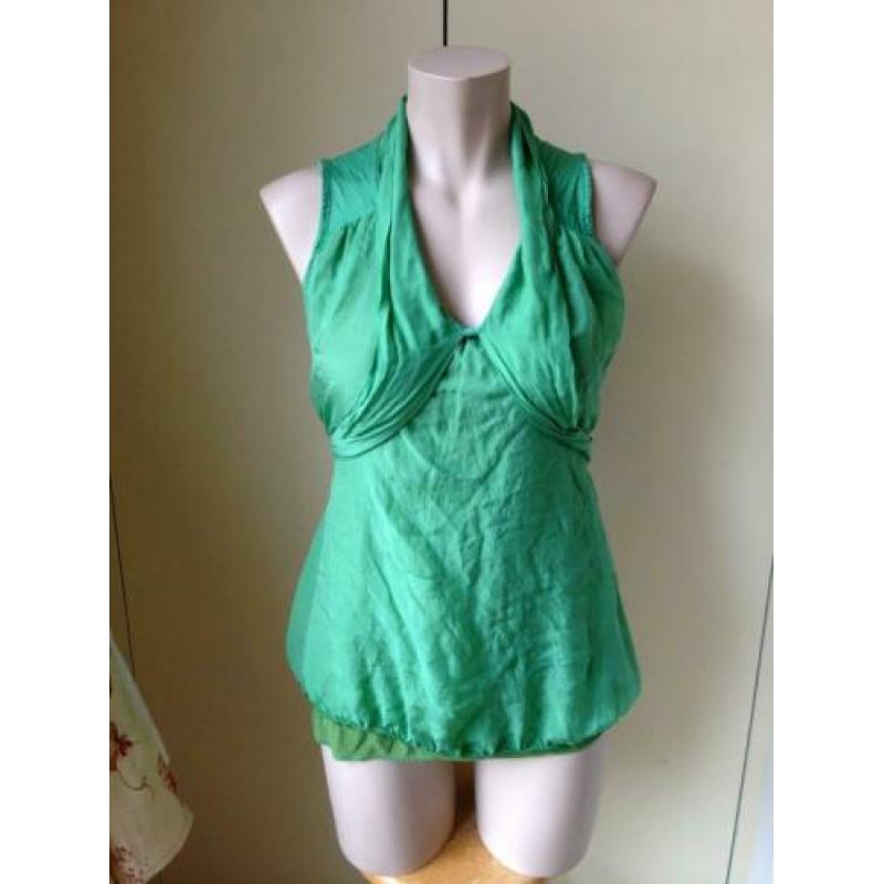 top groen zijde M&G italy elegant mooi z.g.a.n 38 40 M