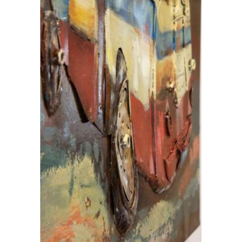3D Metaal olieverfschilderij. Olieverf schilderij Autobus