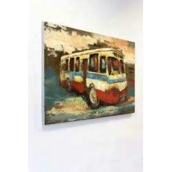 3D Metaal olieverfschilderij. Olieverf schilderij Autobus