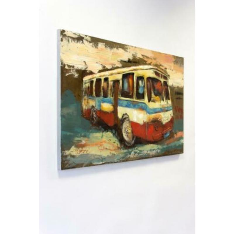 3D Metaal olieverfschilderij. Olieverf schilderij Autobus