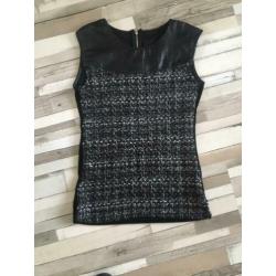Vintage gothic top zwart kunstleder, wol en velours maat s