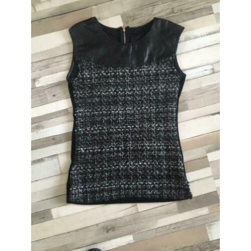 Vintage gothic top zwart kunstleder, wol en velours maat s
