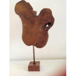 Boomstam schijf op marmeren voet marmer design teak hout