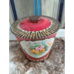 Brocante Trommel *  Engelse Container * Bloemen Blik