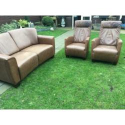 Set: Bank en 2 fauteuil s! ( piloten leer )