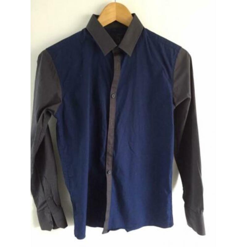 Blauw grijs overhemd maat 152