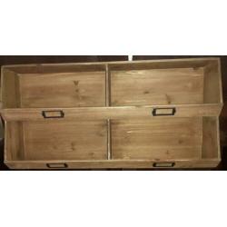 Open houten kastje, ophangringen, 4 vakken, 80x40x15cm