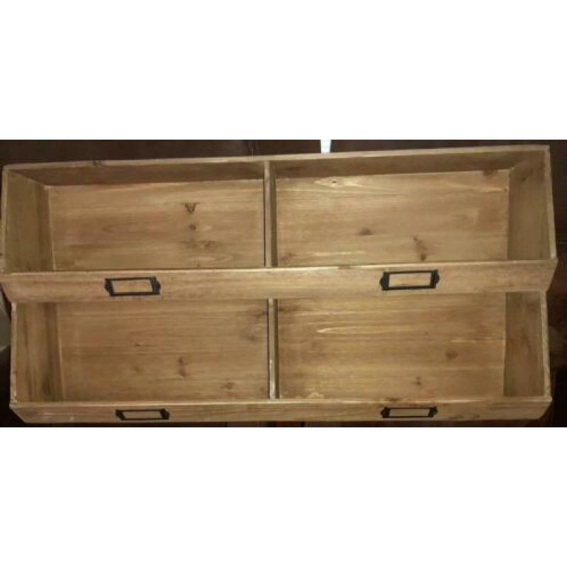 Open houten kastje, ophangringen, 4 vakken, 80x40x15cm