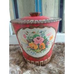 Brocante Trommel *  Engelse Container * Bloemen Blik