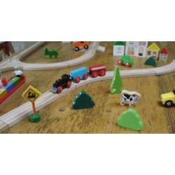 Grote houten trein set Brio Eichhorn 110 delig met haven