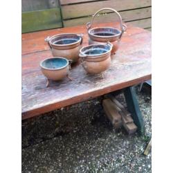 Roodkoperen plantenpotjes 4 stuks.