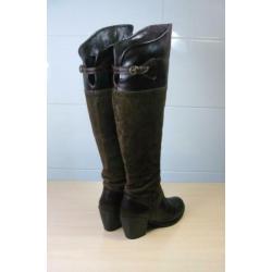 Dr. Adams leer suede bruine overknee laarzen met hakje 38