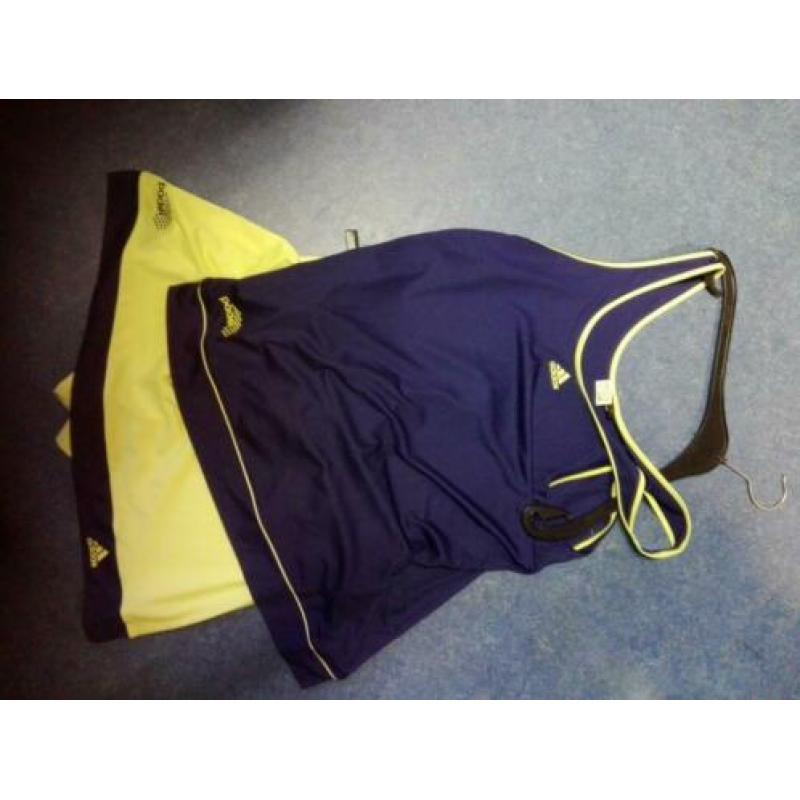 Adidas rokje met hemdje, kanlgeel met donkerblauw, mt 40