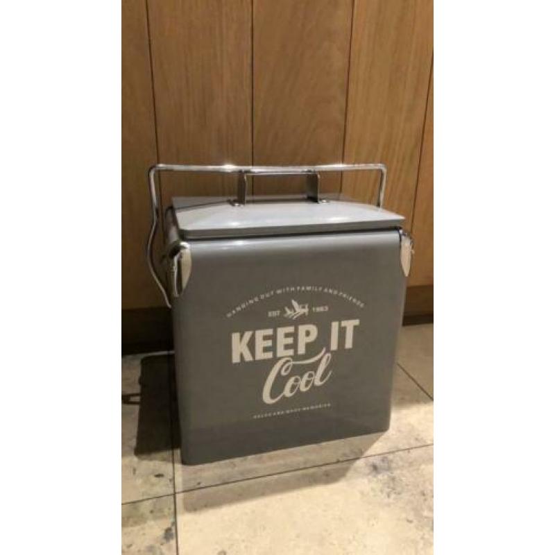 Retro coolbox opener ijzer grijs “Keep it cool” Nieuwstaat!