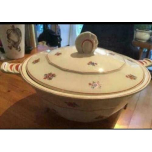 Antiek, Dek-Schaal, zie grepen-Art Deco accenten diam.34 cm