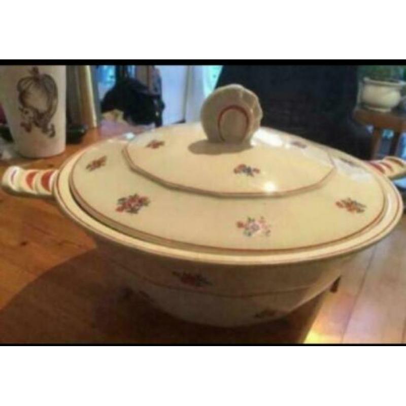 Antiek, Dek-Schaal, zie grepen-Art Deco accenten diam.34 cm