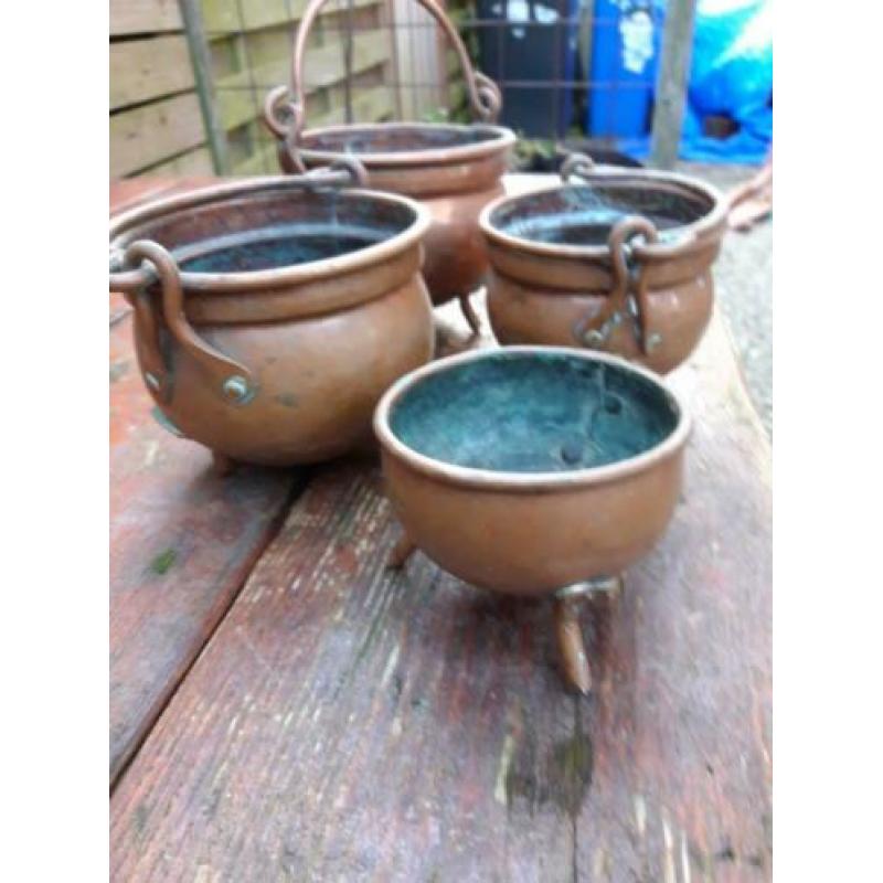 Roodkoperen plantenpotjes 4 stuks.