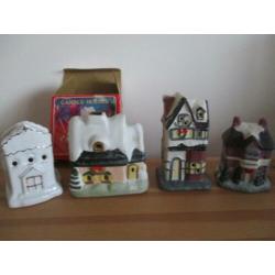 4x kersthuisje/ kersthuisjes (2 van een kerstdorp)