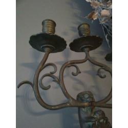 Zware oude brocante koperen kandelaar 3-arms *Etage3*
