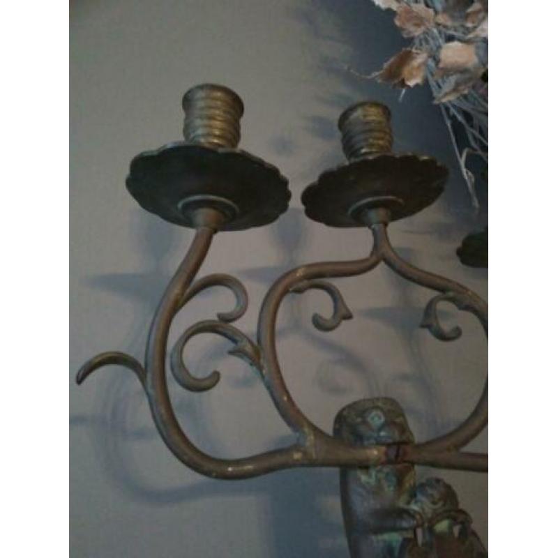 Zware oude brocante koperen kandelaar 3-arms *Etage3*