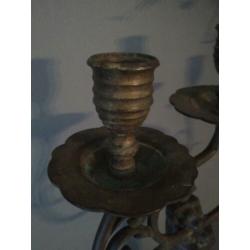Zware oude brocante koperen kandelaar 3-arms *Etage3*