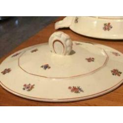Antiek, Dek-Schaal, zie grepen-Art Deco accenten diam.34 cm