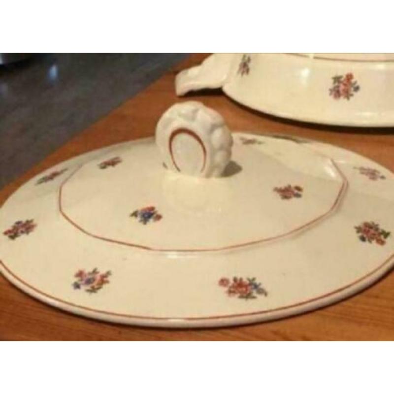 Antiek, Dek-Schaal, zie grepen-Art Deco accenten diam.34 cm