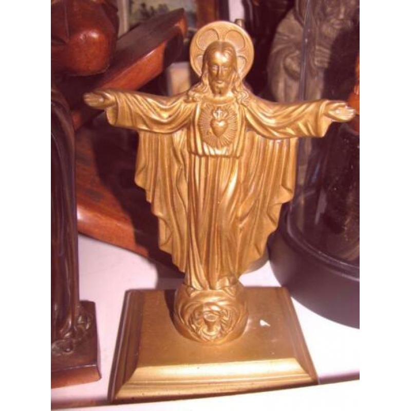 Antiek religieus duo in bronze 11 en 14 cm