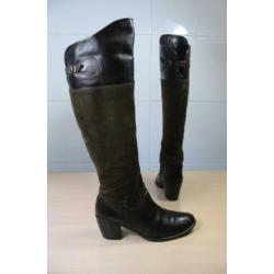 Dr. Adams leer suede bruine overknee laarzen met hakje 38