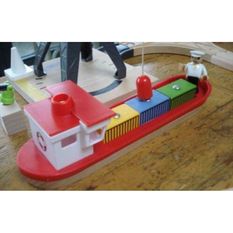 Grote houten trein set Brio Eichhorn 110 delig met haven